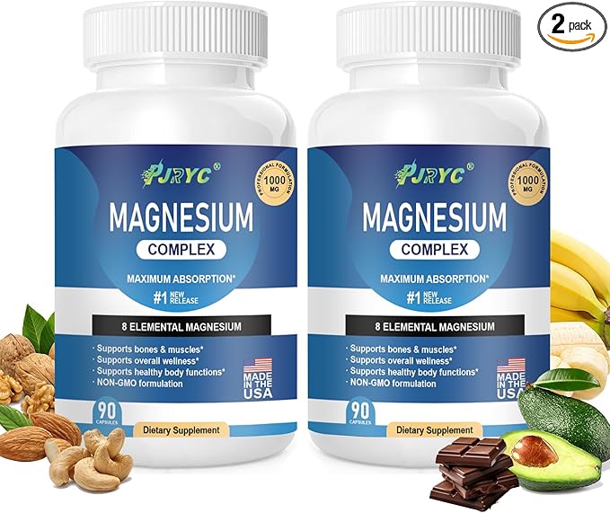 Magnesium Complex Supplement - 1000mg with 8 Magnesium Forms: Glycinate Citrate Malate Taurate &amp Orotate - Supports Muscle Function Bone Strength &amp Relaxation - Vegan Non-GMO - 180 Capsul
