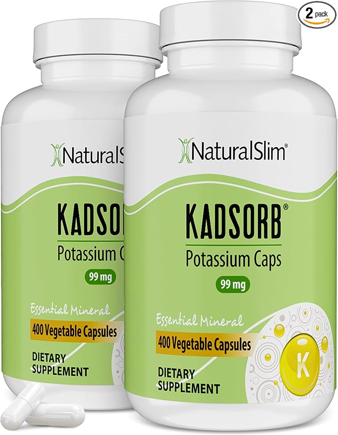 NaturalSlim Natural Potassium Citrate Gluconate 99 mg - Kadsorb Supports Electrolyte Balance &amp Normal pH - Absorbable Potassium Supplements with Essential Minerals - Non GMO 400 Capsules 2 Pack