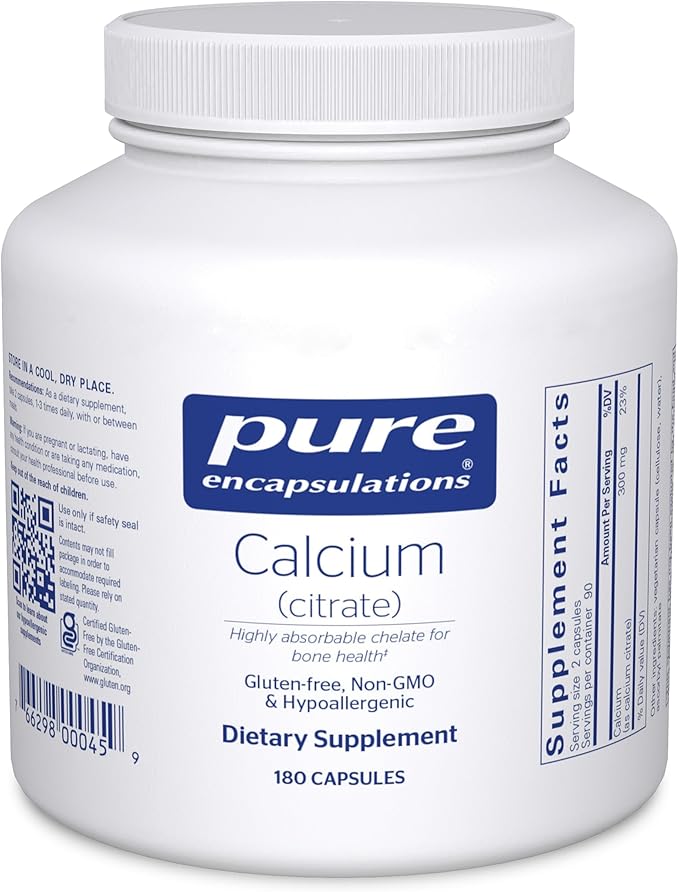 Pure Encapsulations Calcium (Citrate) - Supplement for Bone Teeth Colon and Cardiovascular Health Support* - with Premium Calcium Citrate - 180 Capsules