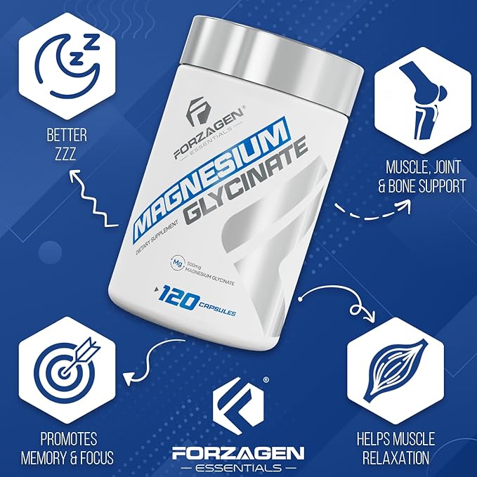 Forzagen Magnesium Glycinate Supplement 500mg 120 Capsules Essential Mineral Support for Nerve Function Muscle Health and Daily Wellness