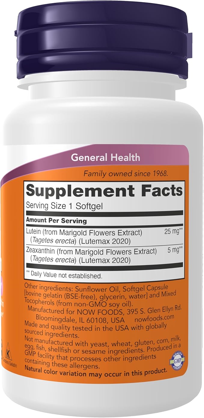 Now Supplements Lutein &amp Zeaxanthin with 25 mg Lutein and 5 mg Zeaxanthin 120 Softgels
