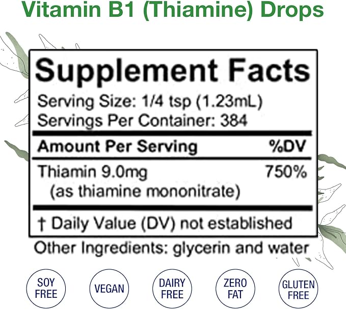 HoneyCombs B1 Supplement (Thiamine) Liquid Drops - High Potency Thiamine B1 Supplement for Men &amp Women - Maintain Nervous System Energy &amp Overall Health - Vegan Liquid B Vitamins (16 Fl oz)