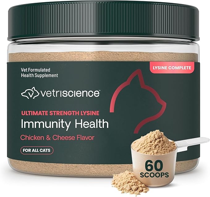 VetriScience Ultimate Strength Lysine Immunity Health Powder for Cats &amp Kittens Supplement for Allergy &amp Nasal Support Sneezing Runny Nose &amp Watery Eyes Chicken &amp Cheese Flavor 60