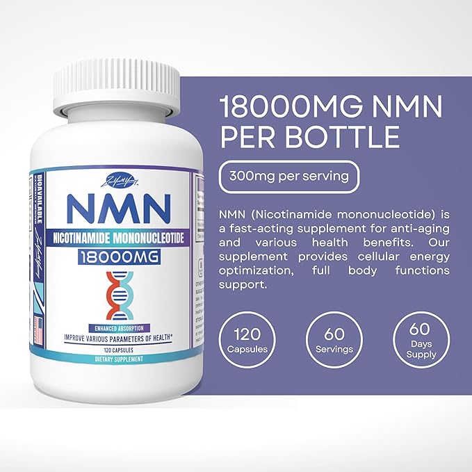 zyy NMN Supplement|Real Nicotinamide Mononucleotide|18000mg per Bottle 300mg per Serving|for Cellular Health Anti-Aging|120 Capsules