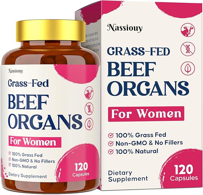 12-In-1 Beef Organ Supplement for Women - Beef Liver Uterus Kidney Heart Pancreas 5 Vitamins &amp 2 Herbs Hormone Balance Menstruation Energy Immune - 100% Grass Fed Pasture Raise - 120 Cap