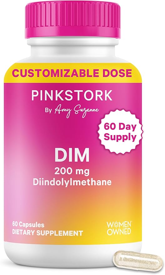 Pink Stork DIM Supplement for Women - Estrogen and Hormone Balance for Menopause Perimenopause &amp PMS - DIM 200 mg Plus BioPerine for Mood Support - 60 Day Supply
