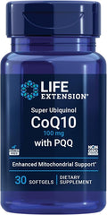 Life Extension Super Ubiquinol CoQ10 with PQQ coenzyme Q10 pyrroloquinoline Quinone Heart Health Supplement Maximum Absorption 100 mg Non-GMO Gluten-Free 30 softgels