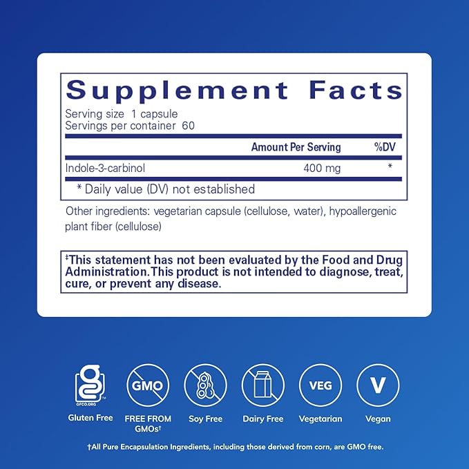 Pure Encapsulations Indole-3-Carbinol 400 mg | Supports Healthy Breast and Cervical Cell Function | 60 Capsules