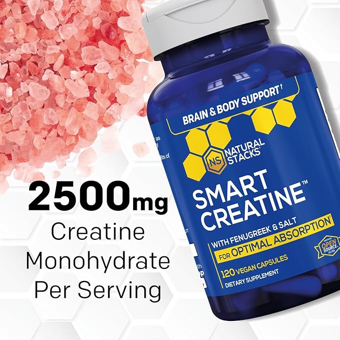 Creatine Monohydrate - 2500mg Creatine Capsules - 450mg Fenugreek Extract &amp 250mg Himalayan Pink Salt - Supports Brain Health Endurance &amp Muscle Building - Advanced Absorption Formula - 120 C