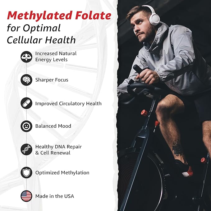 10X Health 5-MTHF Methylfolate - Methylated Folate &amp Magnesium for Brain Heart Health DNA &amp Neurotransmitter Synthesis - Bioavailable Methyl Folate Supplement - Methylfolate Supplement 60 Ca
