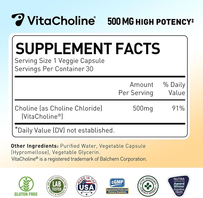 Choline Supplements with Algal Sourced DHA Softgels Bundle for Brain Health &amp Cognitive Function Support