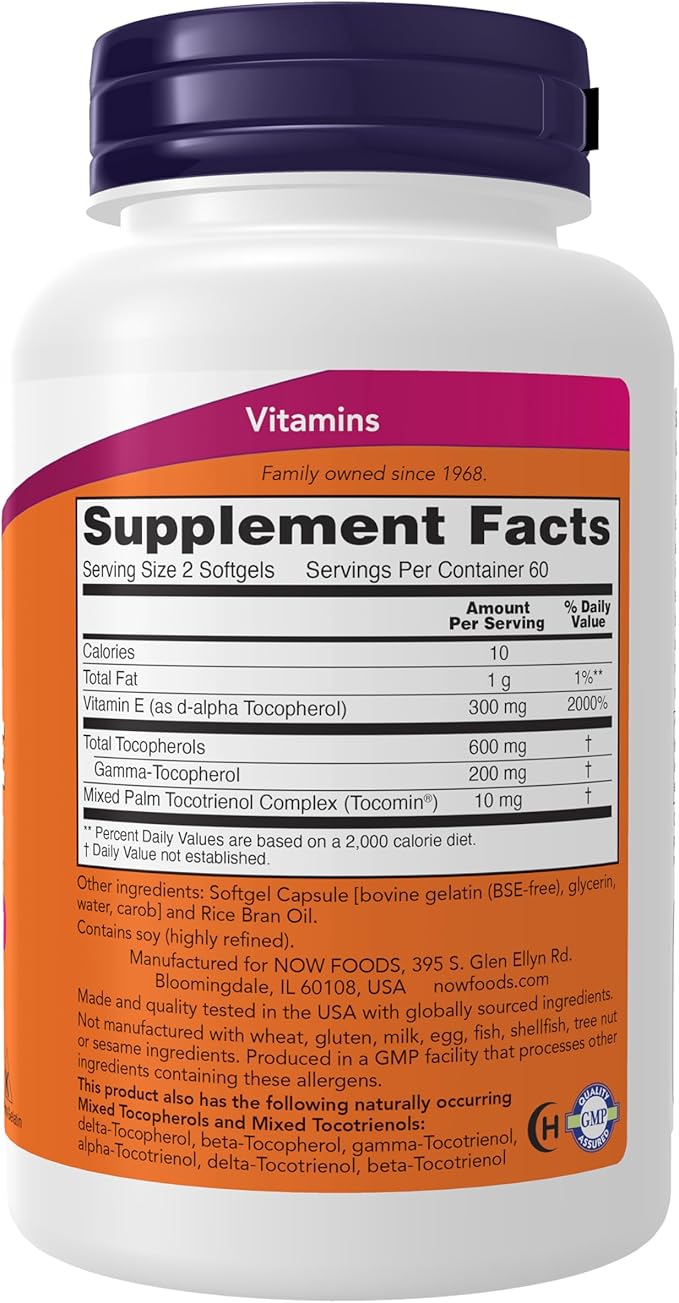 NOW Supplements Advanced Gamma E Complex Mixed Tocopherols &amp Tocotrienols Antioxidant Protection* 120 Softgels