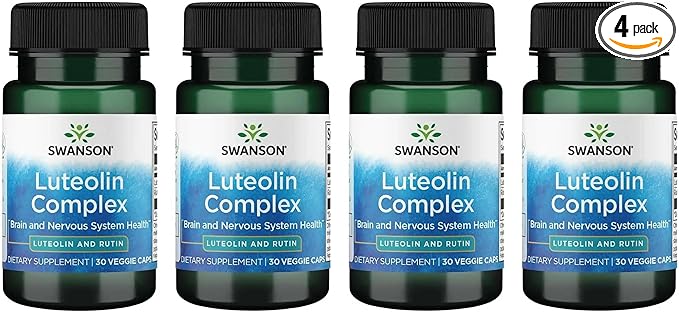 Swanson Luteolin Complex w/Rutin - Brain Support Supplement Promoting Memory Mood &amp Cognitive Health - Natural Formula to Help Maintain Nervous System - (30 Veggie Capsules) 4 Pack