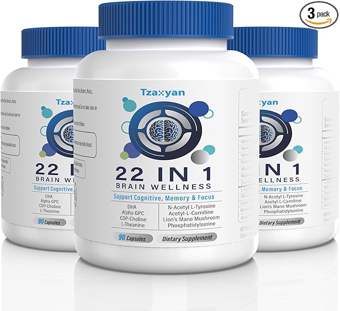Brain Supplements for Memory and Focus Clarity &amp Cognitive Improvement 300mg Alpha GPC CDP-Choline DHA Lion’s Mane L-Theanine Vitamin &amp Phosphatidylserine for Men &amp Women 90 Capsul