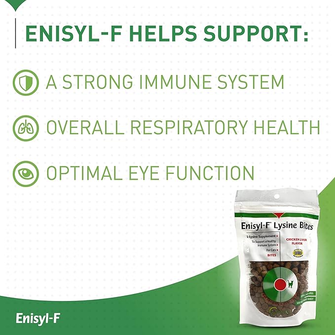 Vetoquinol Enisyl-F Lysine Bites: L-Lysine Chews for Cats &amp Kittens - Chicken Liver-Flavor 6.4oz (180g) Recloseable Bag