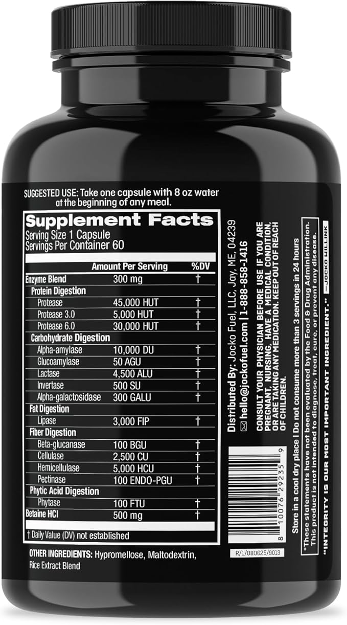 Jocko Fuel Digestive Enzymes - Full Spectrum Support Nutrient Absorption Gut Health Support Digestion Aid - 60 Capsules