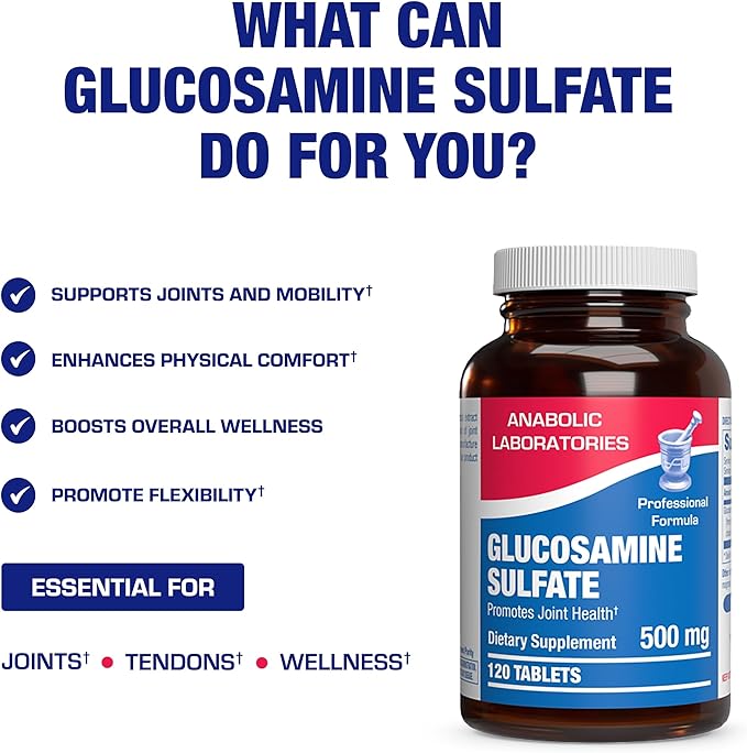 Glucosamine Sulfate Joint Health Supplement - Soft Tissue Cartilage Tendon and Ligament Supplement for Enhanced Mobility Comfort and Flexibility - Non-GMO Sodium Free &amp Made in the USA - 120 Servi