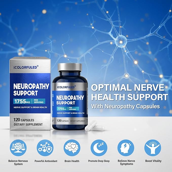 icolorfuled Neuropathy Supplements Nerve Savior for Neuropathy with 600 Mg Alpha Lipoic Acid &amp B Vitamins Fortify Nerves in Fingers Hands Neck Toes &amp Feet 120 Capsules | 40-Day Supply