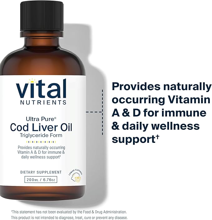Vital Nutrients - Ultra Pure Cod Liver Oil 1025 (Pharmaceutical Grade) - 100% Pure Norwegian Cod Liver Oil - 200 ml per Bottle