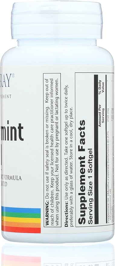 SOLARAY Peppermint Oil Enteric Coated w/Rosemary &amp Thyme Oil | Healthy Soothing Digestion Support | 60 Softgels