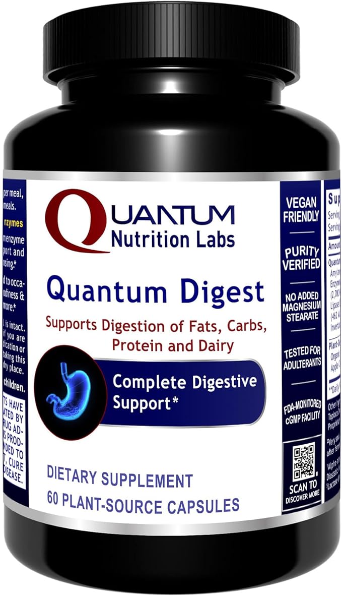 Quantum Nutrition Labs Quantum Digest - Digestive Health Enzymes for Women and Men Digestion Support for Gut Health Fully Active Vegan Enzyme Pills - 60 Vegetarian Capsules
