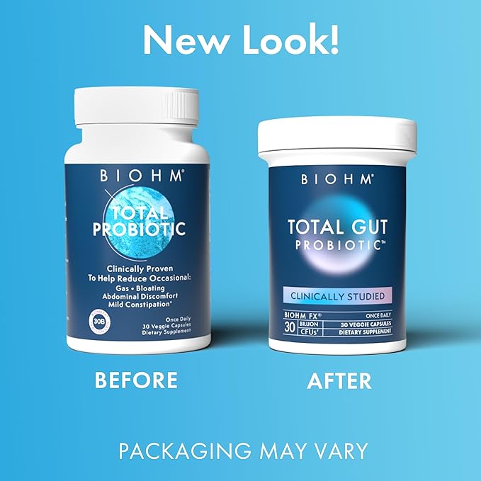 BIOHM Total Probiotic 30 Billion CFU Daily Probiotics for Women &amp Men (30 Count) Helps Reduce Occasional Gas &amp Bloating Supports Digestion &amp Total Gut Health Non-GMO Vegan