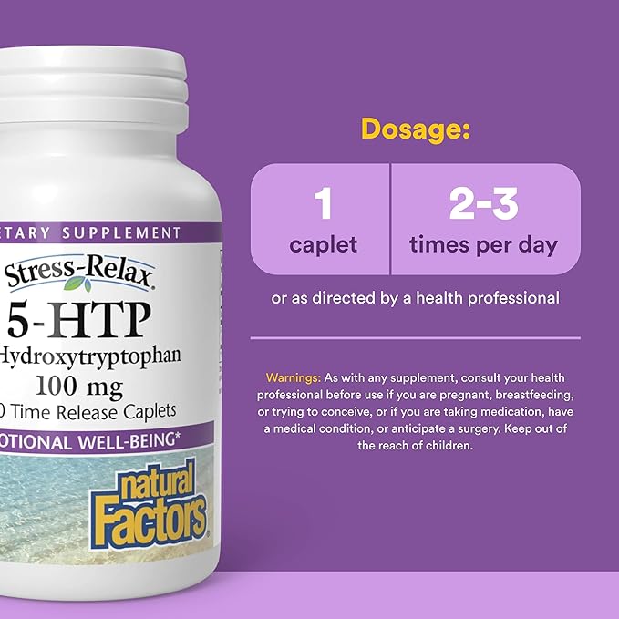 Natural Factors Stress-Relax 5-HTP 100 mg Pharmaceutical-Grade Supplement Supports Sleep &amp Emotional Well-Being 120 Count (Pack of 1)
