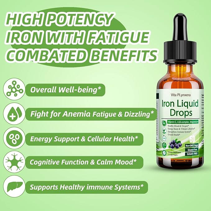 2 Pack Liquid Iron Supplement for Women Men &amp Kids Vegan Iron Drops with Vitamin C D B12 B-Complex High Potency Liquid with Multivitamin for Anemia Energy Support Magnesium Iron Gentle