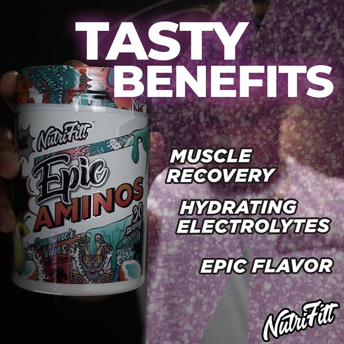 Nutrifitt Epic Aminos | Flavorful for Lean Muscle Growth | Muscle Recovery | Hydration + Endurance | 30 Servings | Pink Burst