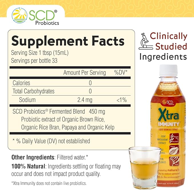 SCD Probiotics Xtra Immunity – Bio-Fermented Postbiotic Liquid Supplement with Rice Bran | Daily Nutritional Boost for Gut &amp Immune Health | Safe for Pregnant Women Infants &amp Children 16.9 f