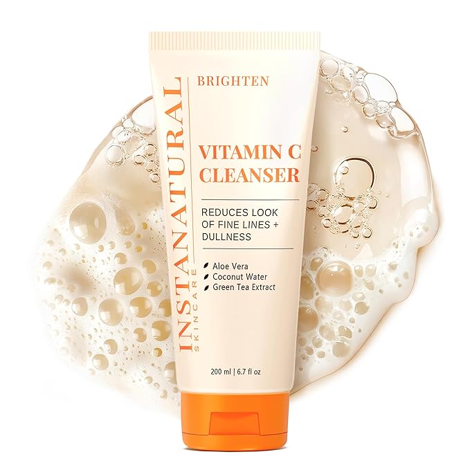 InstaNatural Vitamin C Cleanser | All Natural Face Wash Brightens Skin Good for Uneven Texture USA Made with Coconut Water and Aloe Vera 6.7 FL Oz