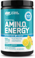 Optimum Nutrition Amino Energy Powder Plus Focus with BCAA Electrolytes and Caffeine Tropical Lemonade 30 Servings (Packaging May Vary)