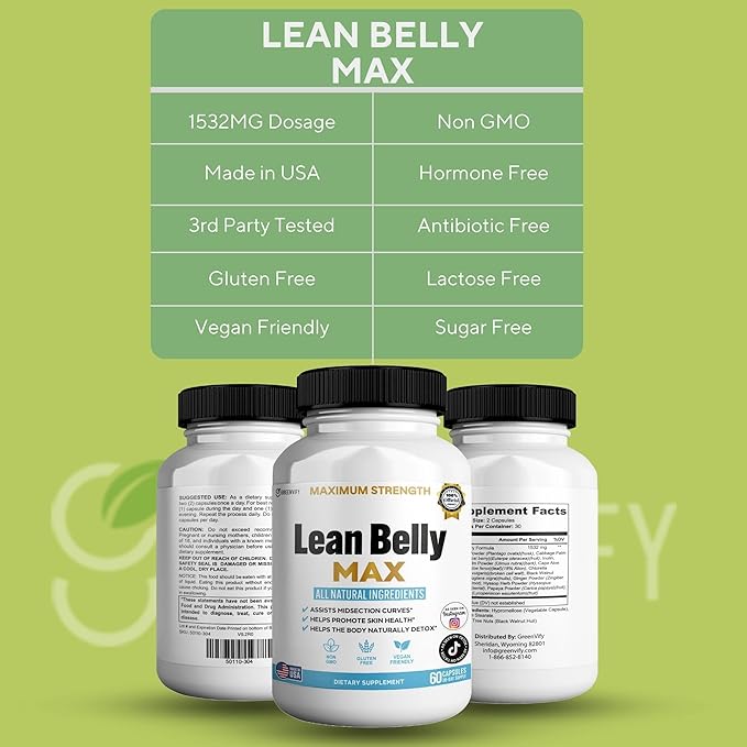 Lean Belly Max Natural Supplement 60 Capsules 30-Day Supply All Natural Ingredients Non-GMO Gluten Free (3)
