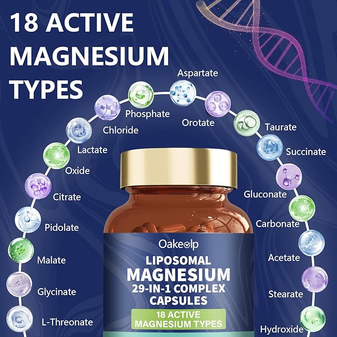 2 Pack 29-in-1 Liposomal 18 Active Types Magnesium Complex 1400MG CapsuleL-Threonate Glycinate Malate etcMild &amp EfficientExtra Vitamin B6 B12 D3K2 &amp CoQ10 Relaxation Nerve* &amp Hert* Sup
