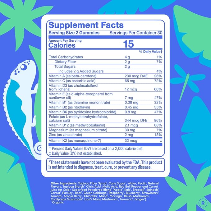 FIRST DAY Vitamins for Teens - Teen Multi Vitamins for Girls &amp Boys 12-17 Organic Fruit &amp Veggie Blend - 12 Key Nutrients: Vitamins A B1 B2 B6 B9 B12 C D3 E K2-60 Day Supply