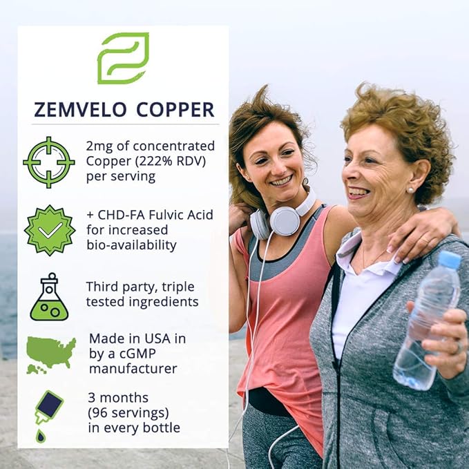 Liquid Ionic Chelated Copper | Natural Elixir for Healthy Connective Tissue | Healthy Hair Skin Nails &amp Collagen | Healthy Iron Levels | Mood Balance | 3 Month Supply
