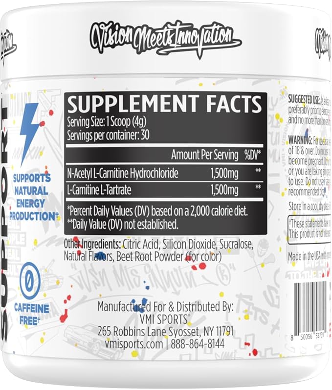 VMI Sports L-Carnitine 3000 Powder | 3000 mg L-Carnitine | Metabolic Support Maximum Absorption Formula | Great Taste for Men &amp Women | 30 Servings (30 Servings Sour Candy)