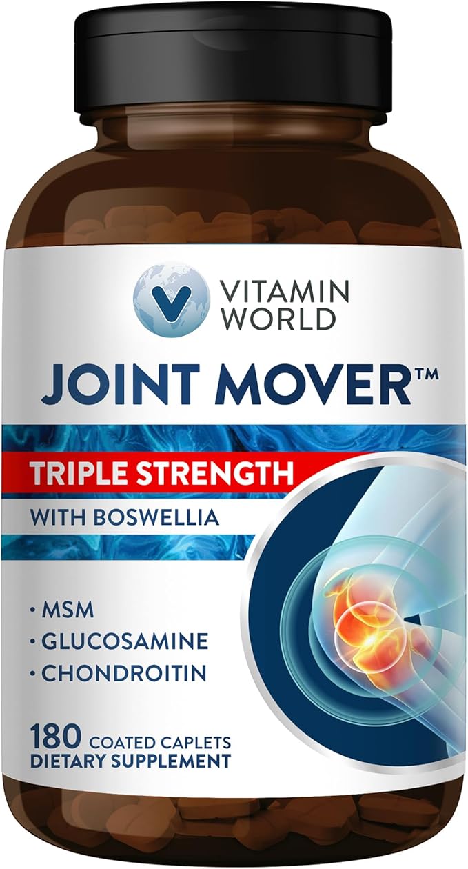 Vitamin World Triple Strength Joint Mover Glucosamine Chondroitin with MSM Joint Support Supplement Collagen &amp Boswellia Serrata Extract Support Joint Strength Comfort &amp Flexibility 180 C