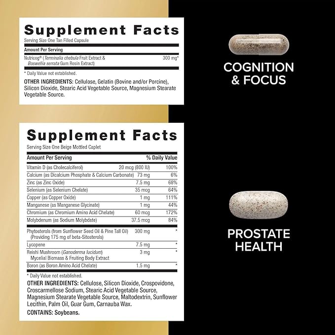 GNC Mega Men 50 Plus Vitapak Program Convenient Complete Nutrition 5 Products in 1 Vitamin Pack Multivitamin Fish Oil Mental Sharpness Ginkgo Prostate Health 30 Packets 30 Day Supply