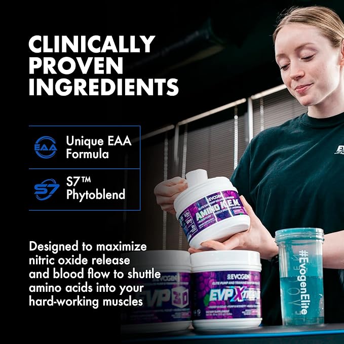 Evogen Amino K.E.M. - EAA &amp BCAA Powder Pump Volumizer | BCAAs Amino Acids Supplement for Blood Flow Muscle Growth &amp Hydration | Juicy Grape | 30 Servings