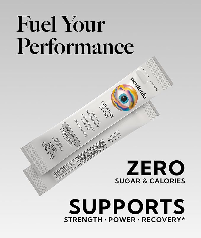 Neutonic Creatine Monohydrate | Unflavored | Premium Micronized Creapure Creatine Powder | Supports Strength and Power | Zero Calories Zero Sugar Vegan | Convenient Single-Serve Packets | 30 Sticks