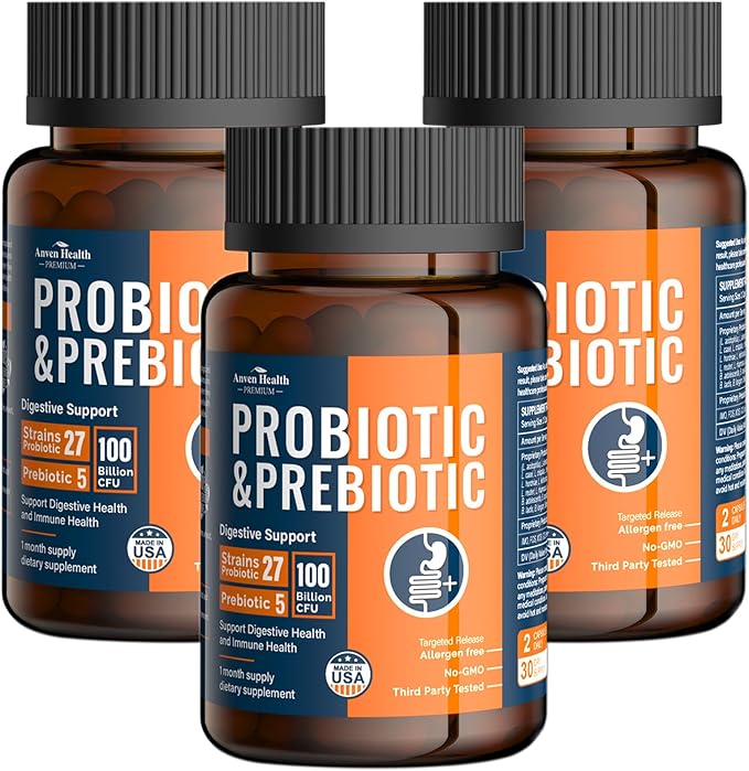 100 Billion Probiotics for Men and Women 27 Strains 5 Organic Prebiotics for Gut Digestive &amp Immune Health Supports Diarrhea Gas Bloating Non-GMO Zero Fillers – Made in USA丨180 Caps