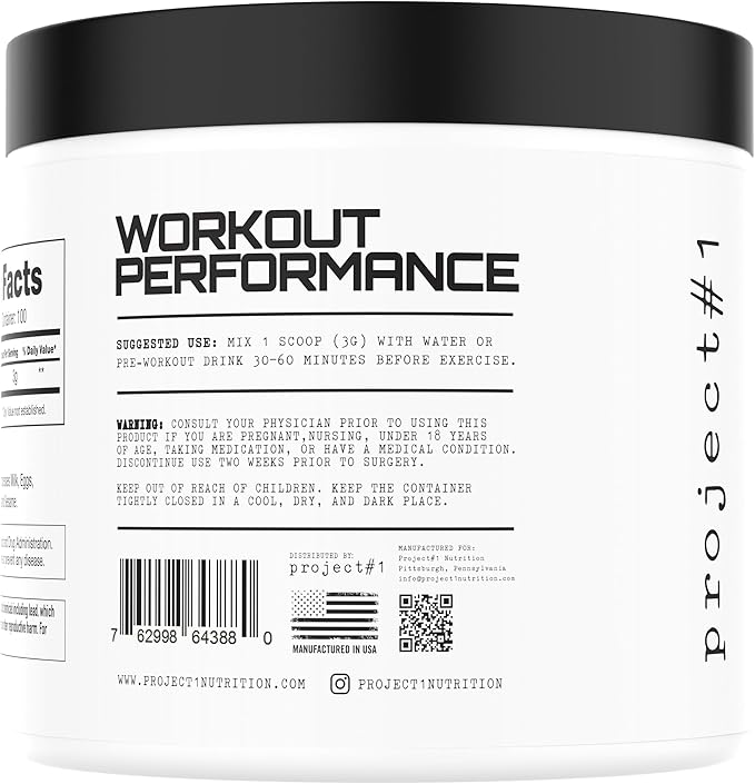 Project #1 L-Citrulline Powder Unflavored 100 Servings Pre-Workout Performance Supplement for Blood Flow and Muscle Recovery