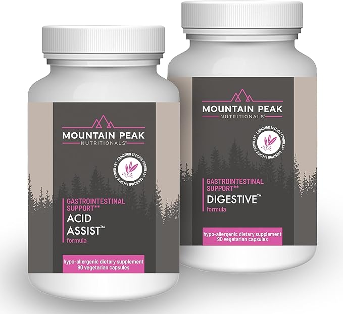 Mountain Peak Nutritionals Acid Assist &amp Digestive Support Combo Pack - Gastrointestinal &amp Digestive Health - Enzymes Probiotics &amp Nutrient Support - 90 Vegetarian Capsules Each
