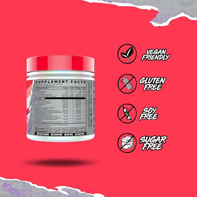 GHOST Burn Weight Management Powder Guava Berry (60 Servings) - Metabolism &amp Energy Support Supplement for Men &amp Women - Natural Caffeine L-Carnitine &amp L-Tyrosine - Gluten Soy &amp Sug