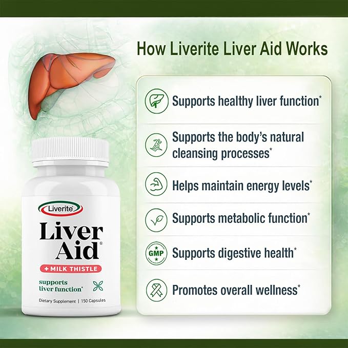 LIVERITE Liver Aid 2-Pack 150 Capsules (Total 300ct) Supports Healthy Liver Function Cleansing Energy and Daily Wellness