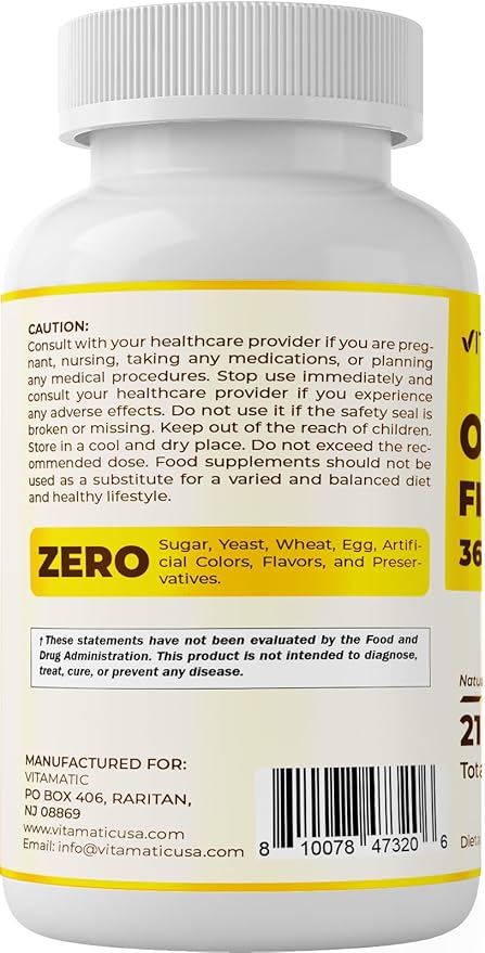 Vitamatic Triple Strength Omega 3 Fish Oil 3600mg Per Serving 2160mg Omega 3 Fatty Acids 1296mg EPA + 864mg DHA Burpless Lemon Flavor 180 Softgels- 2 Pack