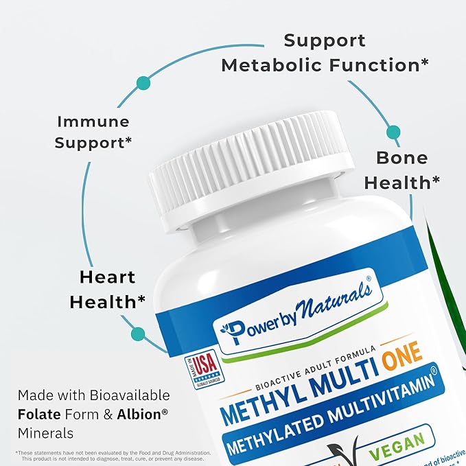 Power By Naturals Methyl Multi One – Iron-Free Methylated Multivitamin with 5-MTHF Methyl B12 &amp CoQ10 – Methylation Support for Men &amp Women – Vegan Non-GMO – 60 Capsules (2-Month Supply)