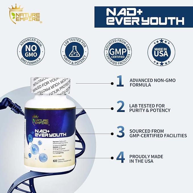 NAD+ Cellular Renewal Anti-Aging 4 in 1 Complex Supplement with L-ErgothioneineNicotinamide Riboside (NR) &amp NAD+ European Bilberry Antioxidant Support for Energy &amp Aging 60 Capsules