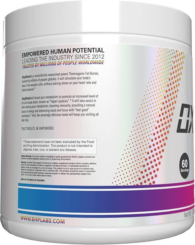 EHP Labs OxyShred Pre Workout Powder - Preworkout Powder with L Glutamine &amp Acetyl L Carnitine Energy Boost Drink - Rainbow Candy 60 Servings